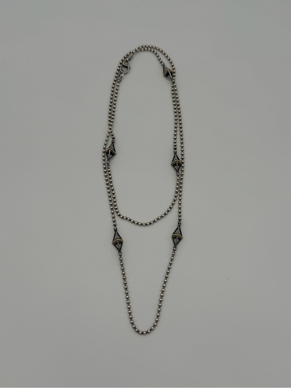 Lagos 18K Gold & Sterling Silver KSL Pyramid Station Necklace, 32"
